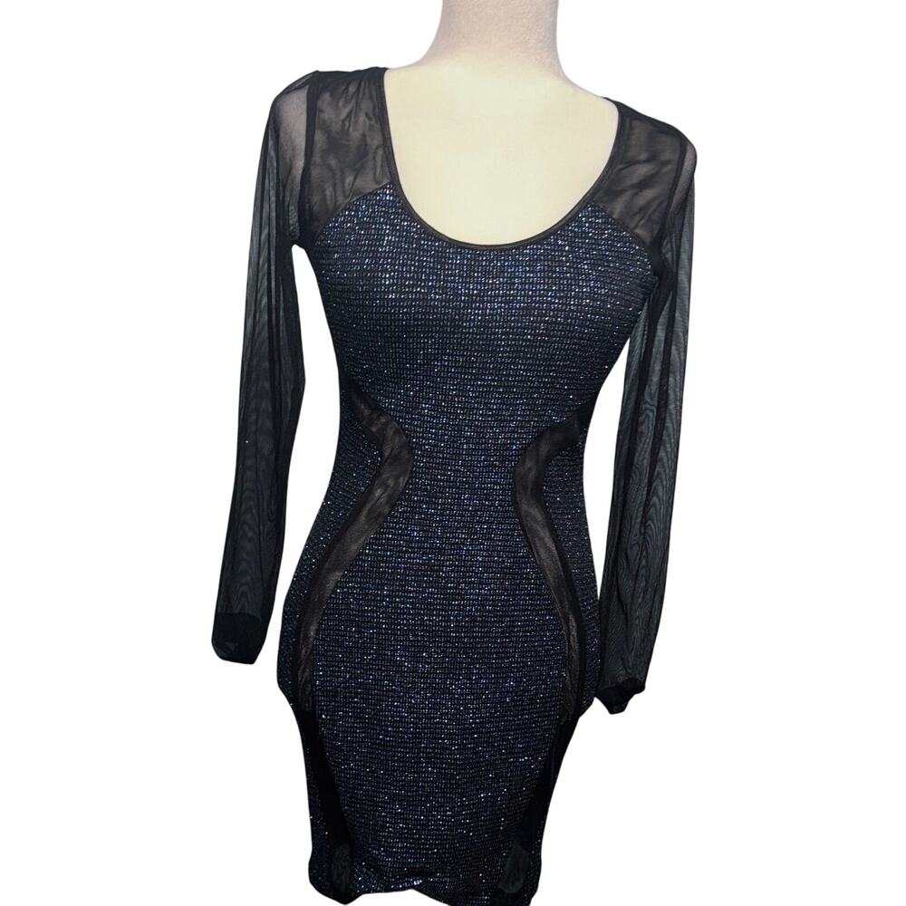 Glitter Mesh Mini Dress Women Small Glam Bodycon Vamp Sheer Cutout Whimsigoth
